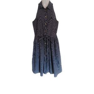 Michael Kors Women’s Blue/White Striped Button Down Shirt Dress w/ Tie, Size 4